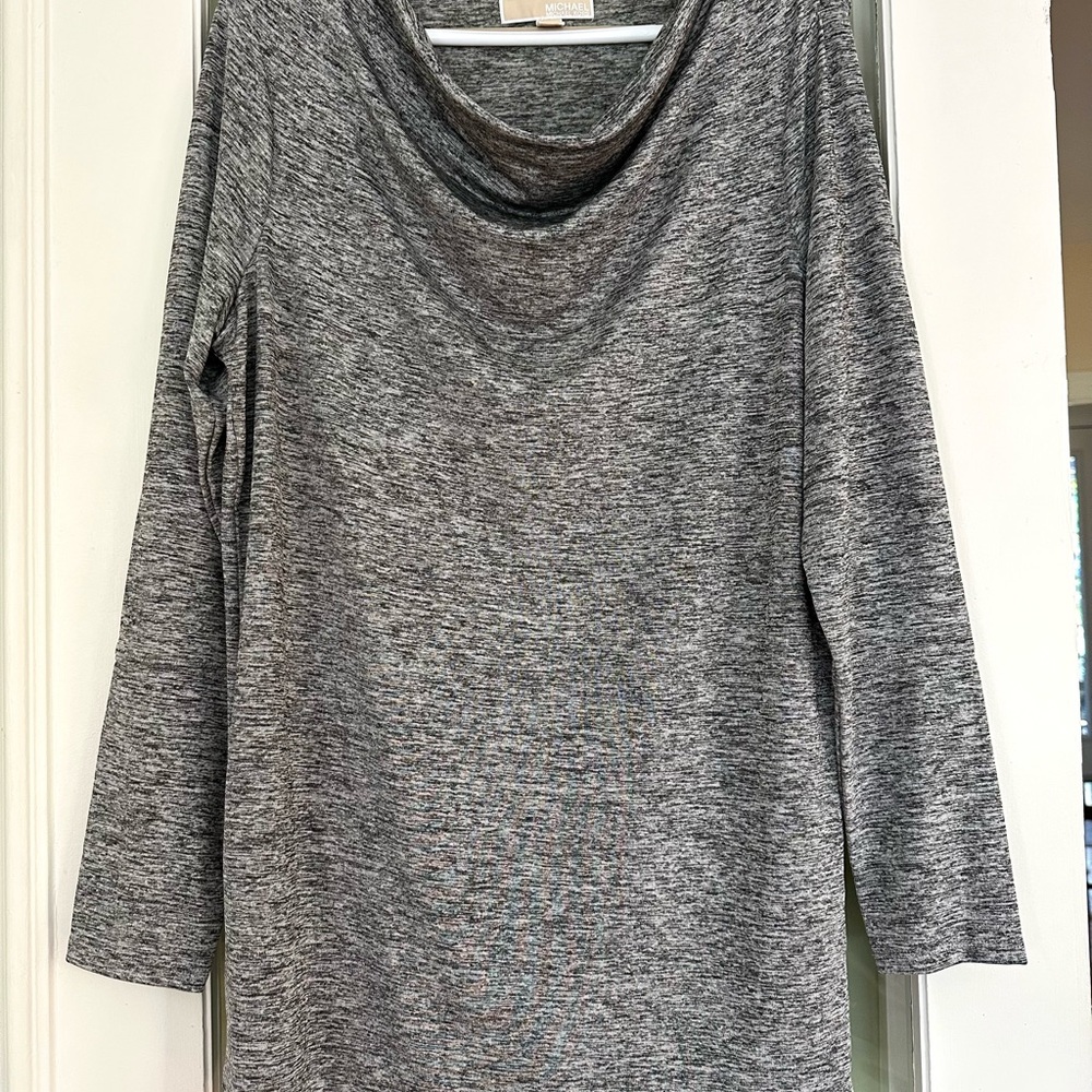 NEW Michael Kors Heather Grey Drape Neck Tunic Top, Sz L